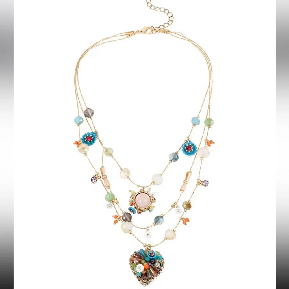 Betsey Johnson Multicolor Beaded Gold-Tone Layered Necklace. New without tags - Picture 3 of 12